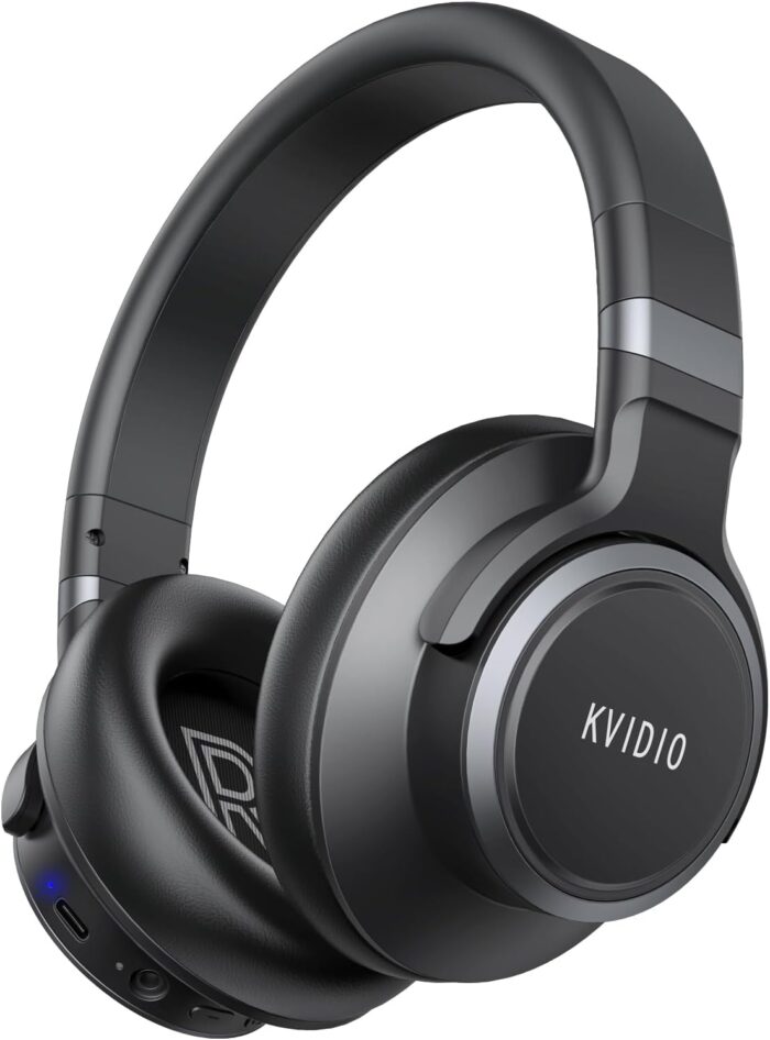 KVIDIO Active Noise Cancelling Headphones, 70 Hours Playtime Bluetooth Headphones Wireless with Microphone, Transparency Mode, Deep Bass and Hi-Fi Stereo Sound Over Ear Headphones for Travel Office