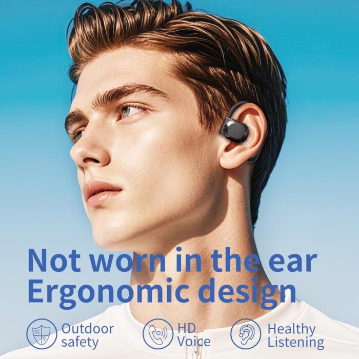 Open Ear Headphones Wireless Bluetooth ，Bone Conduction Headphones，Clip on Earbuds, HiFi Stereo (Black) - Image 3