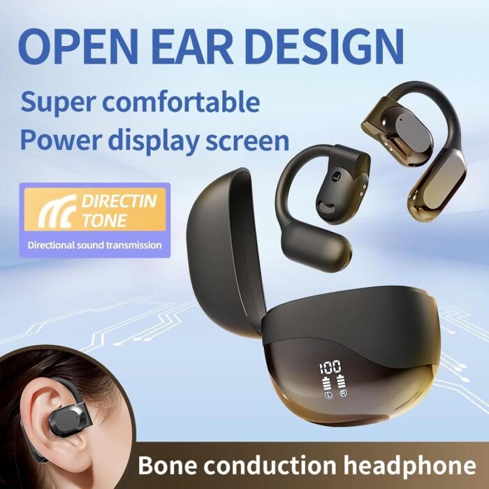 Open Ear Headphones Wireless Bluetooth ，Bone Conduction Headphones，Clip on Earbuds, HiFi Stereo (Black) - Image 2