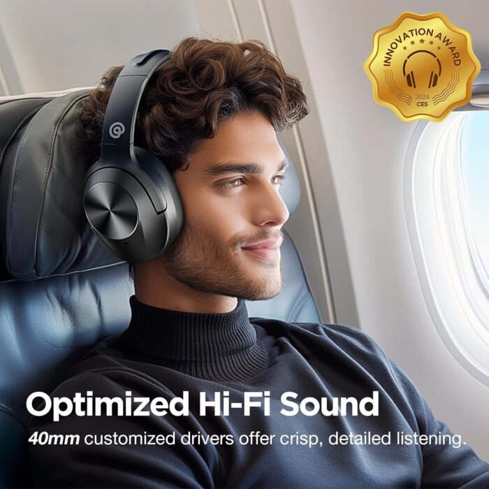 Upgrade Pro‑level Hybrid Active Noise Cancelling Headphones with HD Sound, Wireless Bluetooth Headphones Over The Ear Unequaled Comfort, Vivid Deep Bass, for Home Office Travel Birthday Gift, Black - Image 4