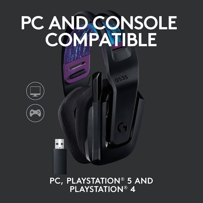 Logitech G535 Lightspeed Wireless Gaming Headset - Lightweight on-Ear Headphones, flip to Mute mic, Stereo, Compatible with PC, PS4, PS5, USB Rechargeable - Black, Bulk Packaging, Includes Pouch - Image 4