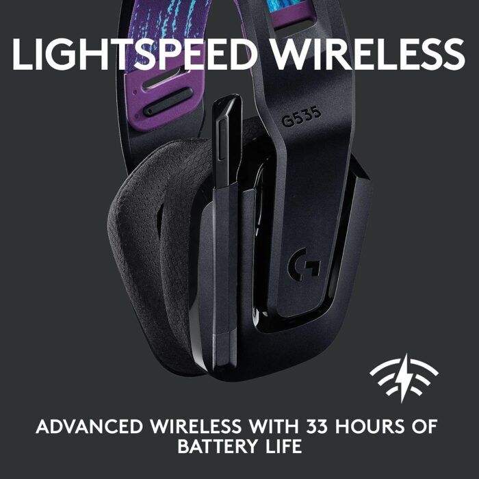 Logitech G535 Lightspeed Wireless Gaming Headset - Lightweight on-Ear Headphones, flip to Mute mic, Stereo, Compatible with PC, PS4, PS5, USB Rechargeable - Black, Bulk Packaging, Includes Pouch - Image 2