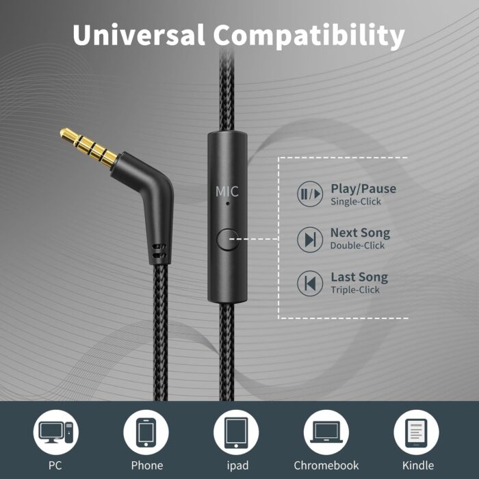 Headphones Wired with Microphone, Over Ear Foldable 3.5mm Plug in Headphones with 4.9ft Tangle-Free Nylon Cord for Smartphone,Tablet,Computer,MP3/4 (Black) - Image 5