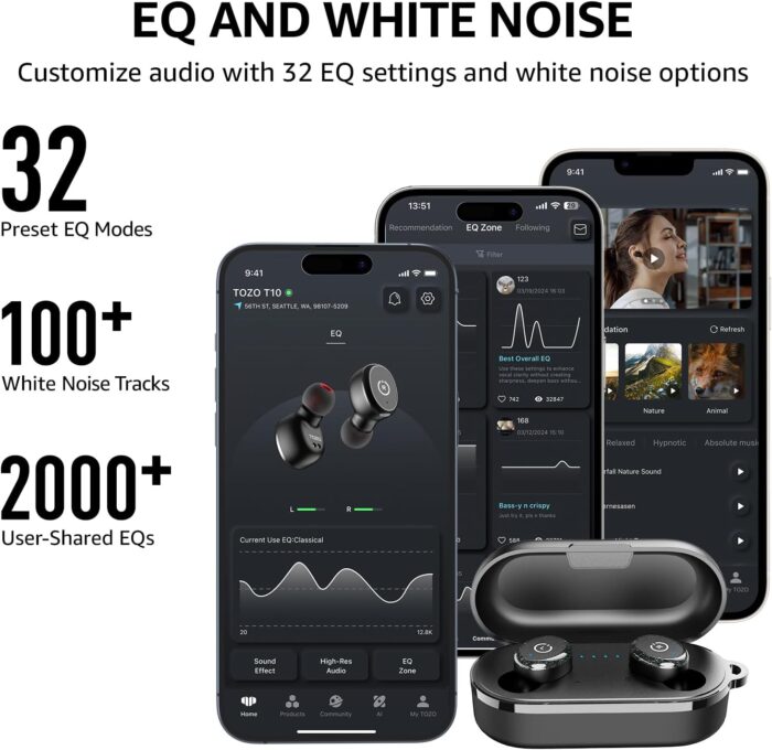 TOZO T10 (Classic Edition) Bluetooth 5.3 Wireless Earbuds with Wireless Charging Case IPX8 Waterproof Stereo Headphones in Ear Built in Mic Headset Premium Sound with Deep Bass, 32 Preset EQs via APP - Image 4