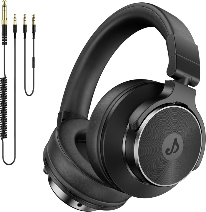 Wired Over Ear Headphones, Studio Monitor & Mixing DJ Headphones with 50mm Neodymium Drivers and 1/4 to 3.5mm Jack for Guitar AMP Podcast Piano Keyboard (Black)